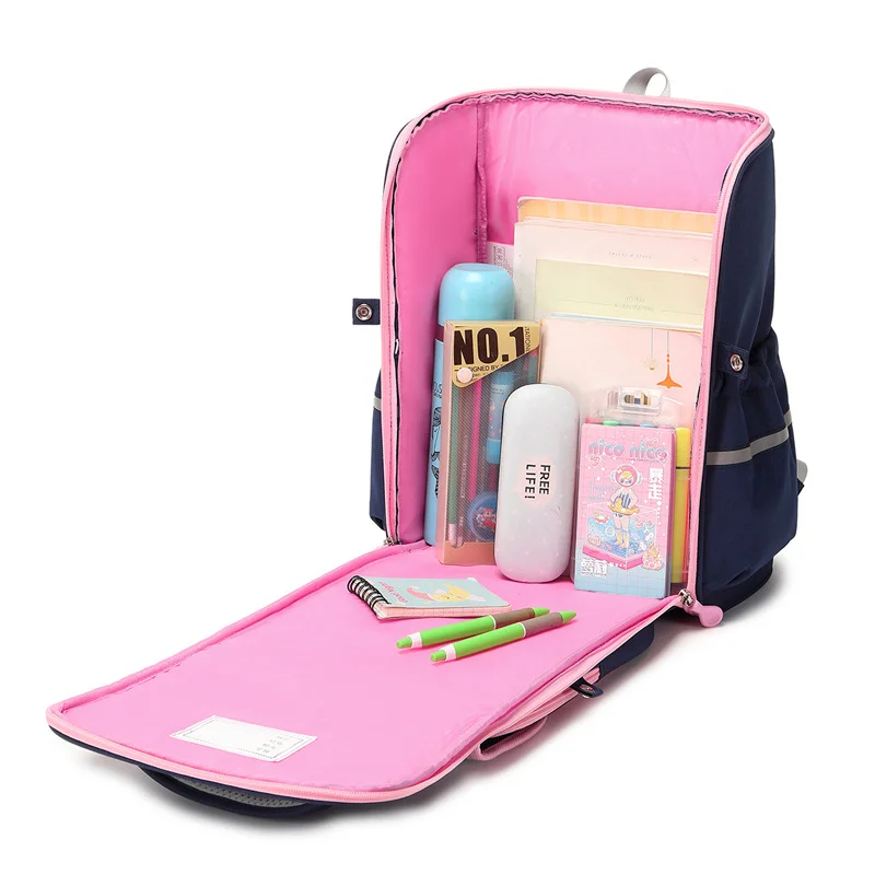 Guangzhou Fuliya Industry Co.,Ltd C-81071 Kids school backpack, water-resistant Oxford fabric, large capacity, one-piece zip-open design, comfortable handle, and widened pressure-relieving shoulder straps - for primary school daily use.