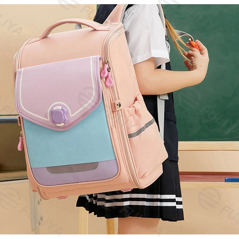 Guangzhou Fuliya Industry Co.,Ltd C-81071 Kids school backpack, water-resistant Oxford fabric, large capacity, one-piece zip-open design, comfortable handle, and widened pressure-relieving shoulder straps - for primary school daily use.