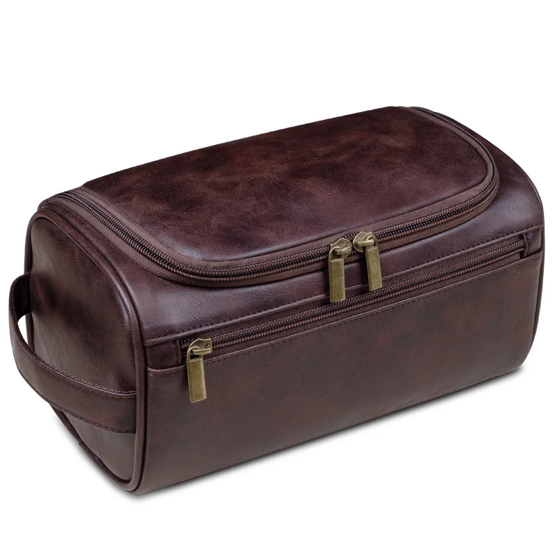 広州富麗雅実業有限会社  C-81078 欧米風PUレザー洗面ポーチ、撥水・耐磨耗、大容量多仕切り、メタルフック、メッシュポケット、ダブルジッパー、防湿内張り - 吊り下げ・手提げ、旅行・出張・デイリーに。