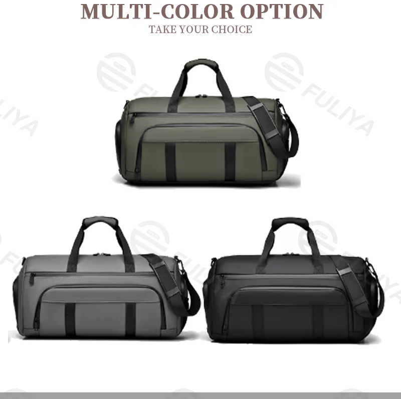 Guangzhou Fuliya Industry Co.,Ltd C-81086 Sports travel gym bag, water-resistant, large capacity, shoe compartment, wet/dry pocket, adjustable strap, and luggage strap - hand, shoulder, or crossbody carry for gym, business trips, and travel.