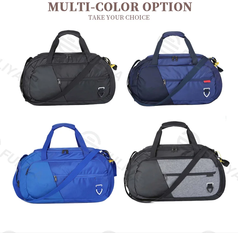 Guangzhou Fuliya Industry Co.,Ltd C-81090 Large-capacity sports travel gym bag, water-resistant, multi-layer storage, shoe compartment, dual zipper, adjustable strap, and side mesh pocket - for gym, travel, and business trips.