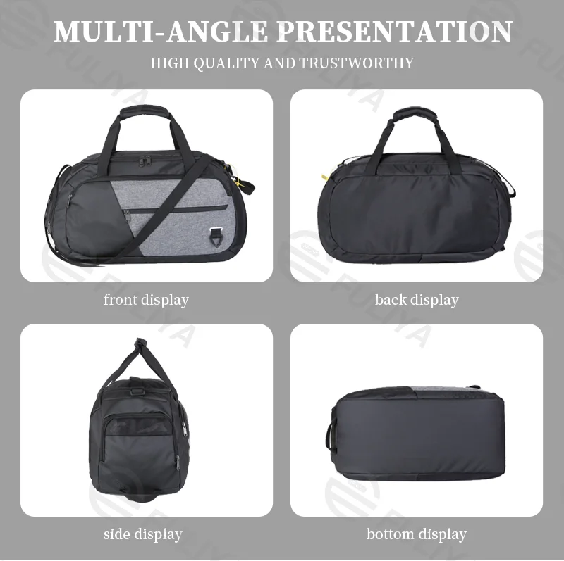 Guangzhou Fuliya Industry Co.,Ltd C-81090 Large-capacity sports travel gym bag, water-resistant, multi-layer storage, shoe compartment, dual zipper, adjustable strap, and side mesh pocket - for gym, travel, and business trips.